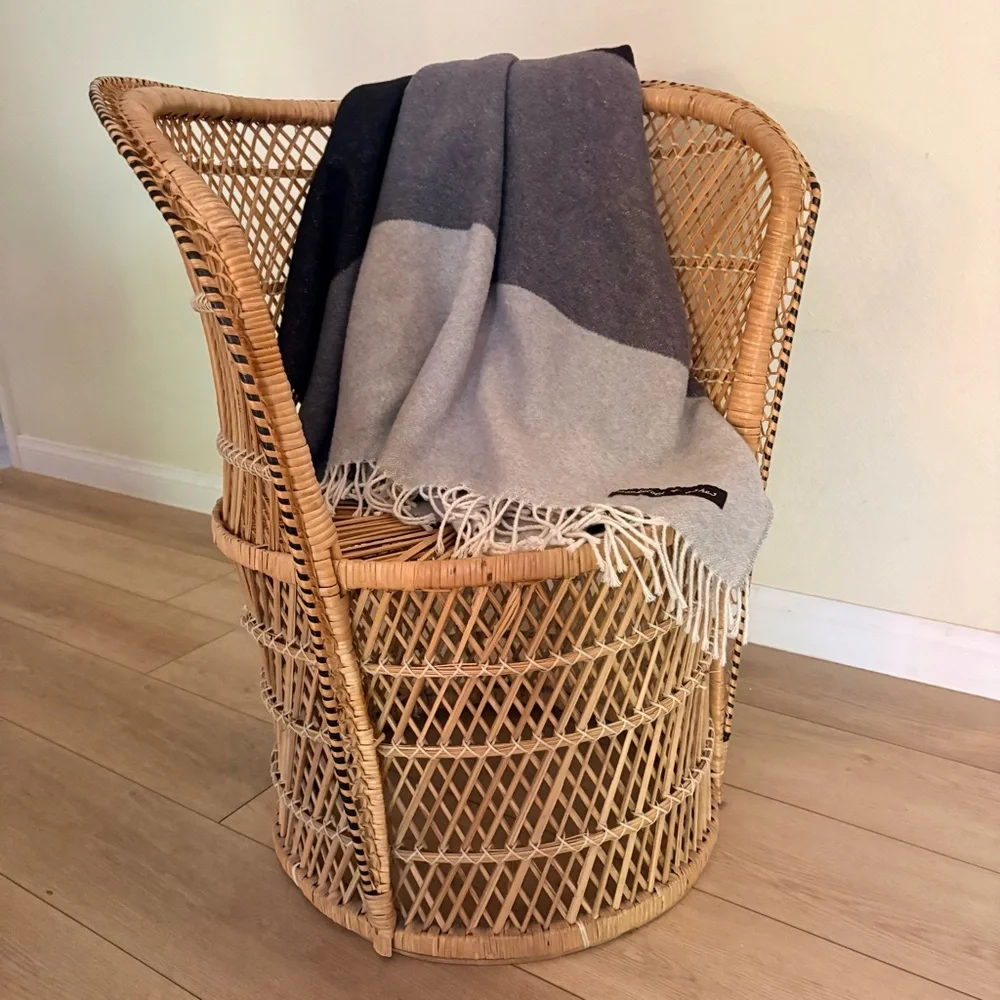 NWOT Sackcloth & Ashes Cotton Blend Gray Colorblock Fringe Throw Blanket‎